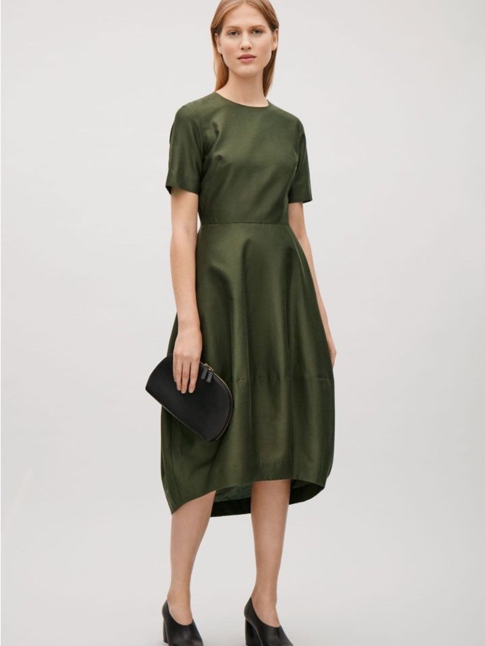 COS Cotton Silk Cocoon Dress Olive